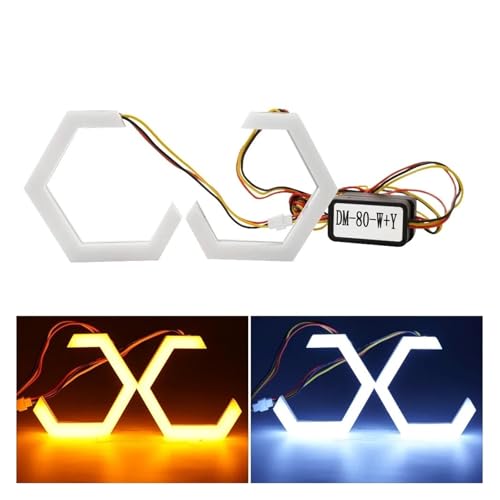 Faros Angel Eyes Hexagonales para Coche y Moto Kit de Luces LED 12V 24V Bicolor 2,5" 3