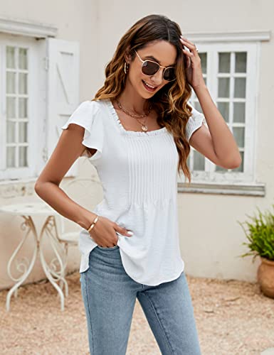 Bmjl Women's Dressy Casual Tops Square Neck Ruffle Sleeve White Blouse Summer Business Work Shirts(L,White) #TOP2