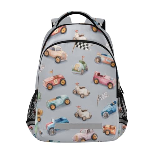 Vintage Toy Cars Kid's Elementary Middle School Backpack for Son Daughter, Age 6-12 Back to School Backpack Bookbag Schoolbag for Boys Girls