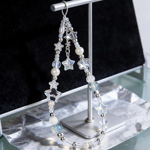 Image of Cute Beaded Camera Wrist Strap for Phone, Digital Camera Charm Lanyard, Pearl Beaded Chain for Bag Keychain Gift