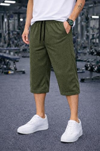 Image of Mack Jonney Men's Sports Capri Pants | Lightweight Polyester Workout 3 /4 Pants with Elastic Waist for Gym, Running & Training-M8356