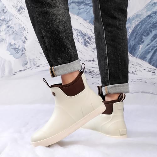Image of Mens Deck Boots, Saltwater Fishing Booties Rubber Waterproof Ankle Rain Boots, High-performance Footwear Chelsea Boots for Gardening Fishing Boating Camping Sailing