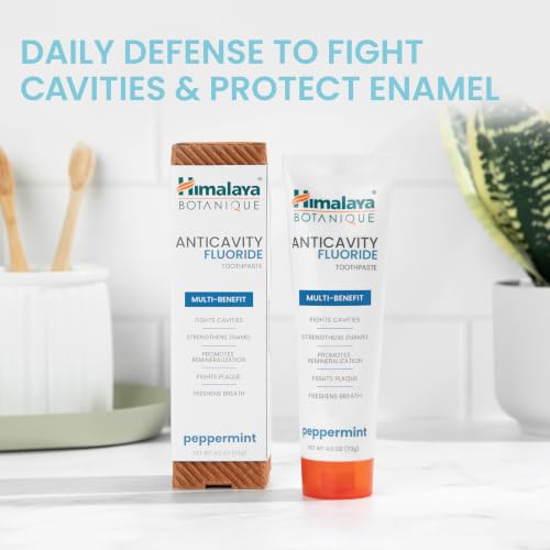 Image of Himalaya Botanique Anticavity Fluoride Toothpaste, Peppermint, 4 oz, 4 Pack | Fluoride Toothpaste, Multi-Benefit Support, Fights Cavities, Remineralizes & Strengthens Enamel, No SLS or Titanium Dioxide