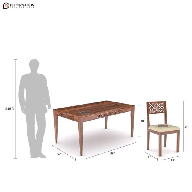 Image of DecorNation Beringen Solid Wooden 6 Seater Dining Table Set with Chairs | Cushioned Seating with Jute Fabric | Modern Dining Table Furniture for Home & Dining Room