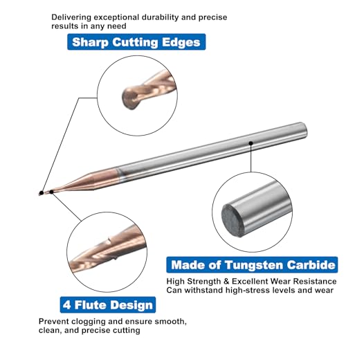 Image of HARFINGTON Ball Nose End Mill 4 Flute 0.27 inch Diameter 1 /8 inch Shank Tungsten Carbide Uncoated Spiral CNC Router Bits 0.081 inch Cutting Length Single End Ball for Carving Engraving Grinding