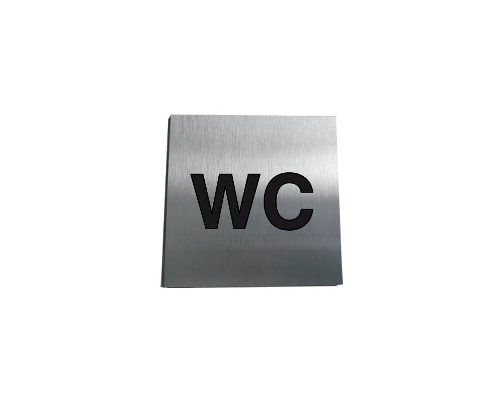 AUA SIGNALETIQUE - Plaque Alu Brossé WC - 130x130 mm, Alu Argent, 130 x 130 mm
