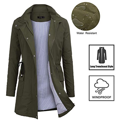 FISOUL Windbreaker Raincoats Waterproof Lightweight Rain Jacket Outdoor Hooded Women\'s Trench Coats Army Green M - Thumbnail 7