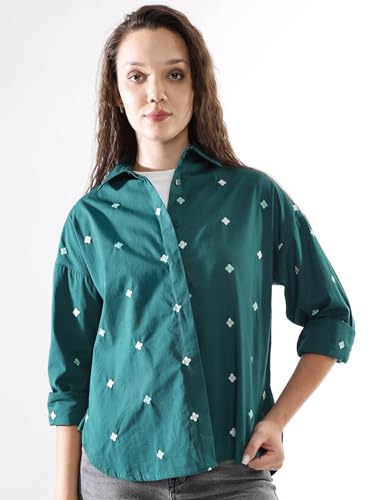 Image of High Star Women Embroidered Oversized Spread Collar Long Sleeves Shirts