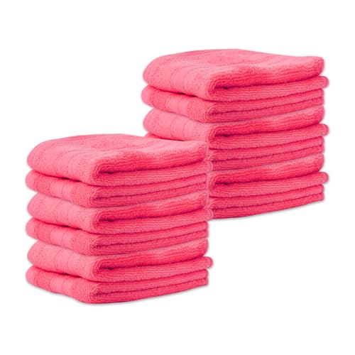 Image of Layers 100% Cotton Face Towels | 450 GSM Soft & Highly Absorbent | Aqua Plush Collection | Pack of 12 Super Soft Towels for Men & Women | 30 x 30 cm - Pink