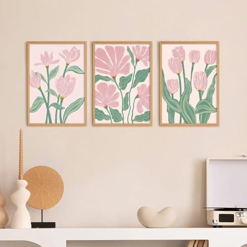 Cuadro abstracto de tulipanes rosas para renovar paredes vacías sin marco 3 uds