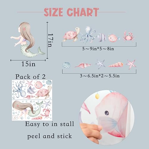 Under The Sea Mermaid Wall Decals - Ocean Fish Turtle Wall Stickers Bathroom Girls Bedroom Baby Nursery Wall Decoration,Sea Animals Wall Stickers - Image 3