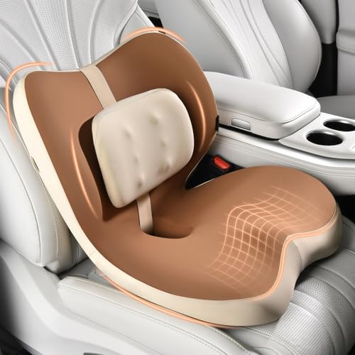 Image of FLORICH 2 in1 Truck Seat Cushion and Lumbar Support Pillow Memory Foam Car Seat Cushion with Adjustable Strap for Truck Driver Long Drives, Fits Semi Truck Seat,Car,Office&Gaming Chair(Brown)