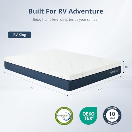 Image of Dyonery RV King Mattress 10 Inch Gel Memory Foam Mattress in a Box, Cooling Sleep & Pressure Relief, Fiberglass Free, CertiPUR-US Certified Foam, Medium Support