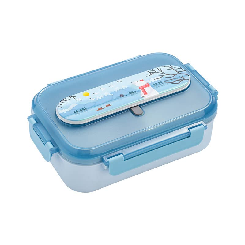 Stainless Steel Cartoon Printed Kids Insulated Lunch Box with Cutlery Storage Box with Spoon and Chopsticks 1250 ML For Kids (Blue)