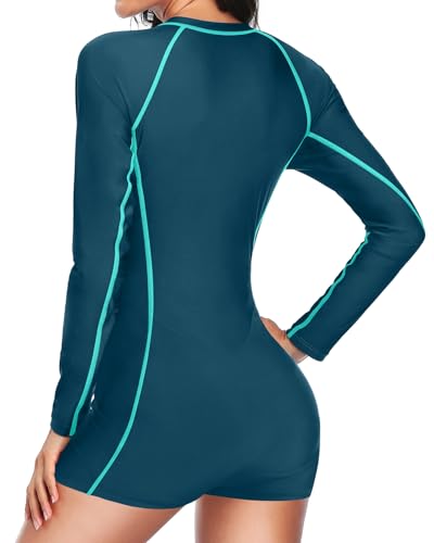 Image of Daci Women Long Sleeve Rash Guard One Piece Boyleg Swimsuit Zipper Surfing Bathing Suit UPF 50+