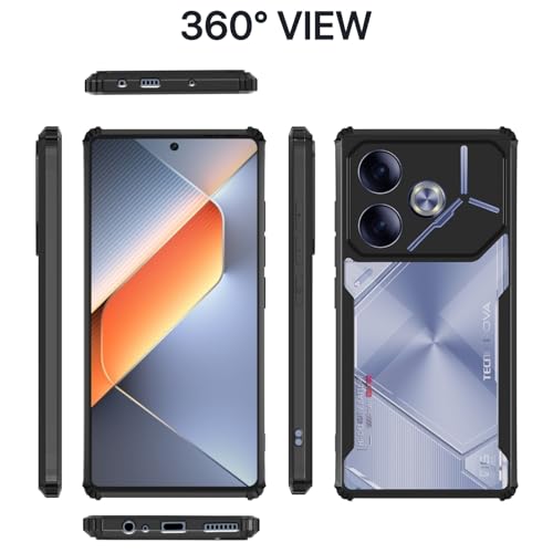 Image of Pikkme Crystal Clear Transparent Back | Ultra Hyrbid | Full Camera Protection | Raised Edge | Bumper Back Case for Tecno Pova 6 (Black)