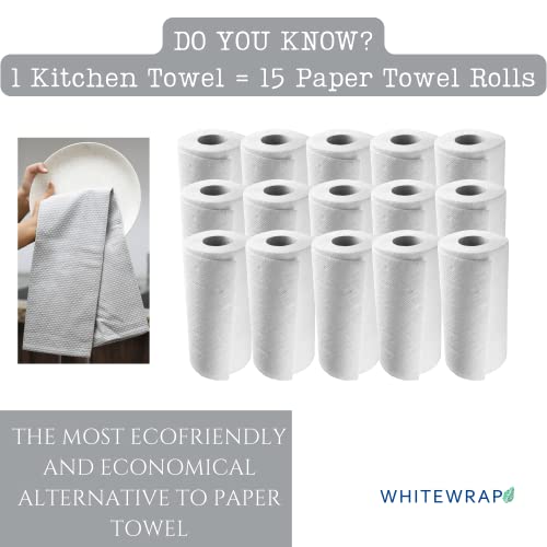 Whitewrap Kitchen Towels | 100% Cotton | Dish Towels For Kitchen | 15"X25" Rice Weave Grey 12-Pack | Hand Towels, Tea Towels, Dish Cloths| Super Absorbent | Reusable Cleaning Cloths #TOP3