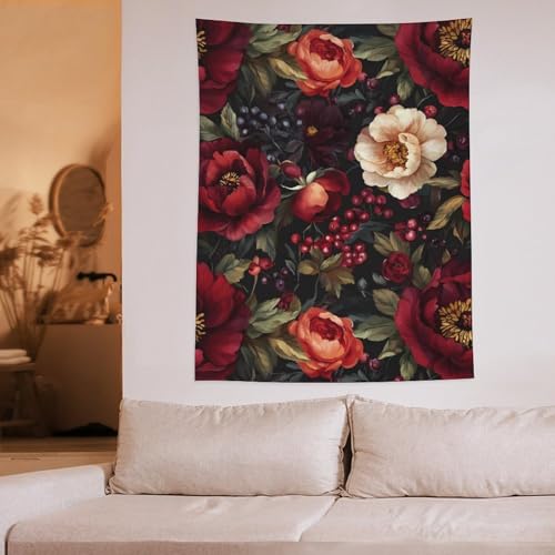 Tapiz de flores vintage de rosas oscuras victorianas en formato vertical 6