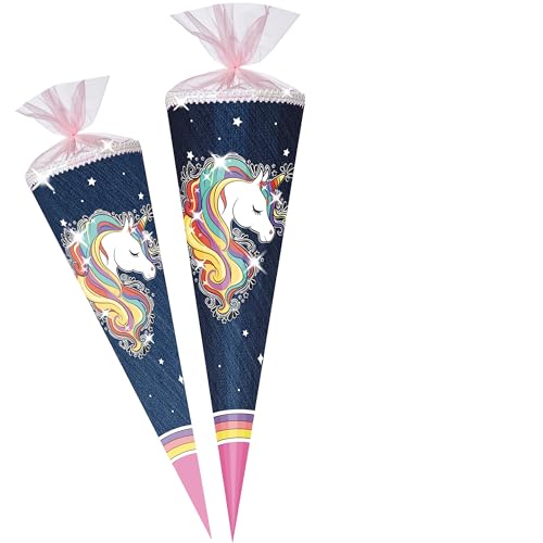 alles-meine.de GmbH Schultüte - mit Glitzer - Einhorn - Regenbogen Mähne 70-100 cm Größe wählbar Zuckertüte - Tüllabschluß/Filzabschluß - eckig/rund - Mädchen - klein..
