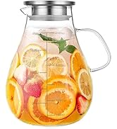 Glass Pitcher with Lid,88 Ounces -2500ml with Precise Scale Line, Hot/Cold Water Jug, Juice and I...