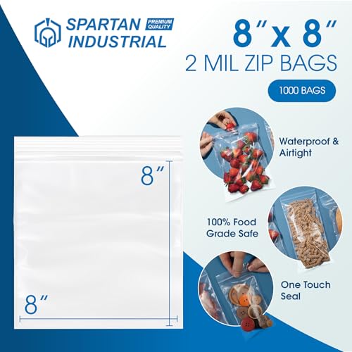 Spartan Industrial - 8” X 8” (1000 Count) 2 Mil Clear Reclosable Zip Plastic Poly Bags with Resealable Lock Seal Zipper by Spartan Industrial - Image 2
