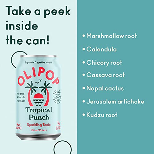 Olipop - Tropical Punch Sparkling Tonic, Healthy Soda, Gut-Friendly Soft Drink, Delicious Prebiotic Soda, Contains 9G Of Plant Fiber, Caffeine-Free, Low-Calorie, Low-Sugar, Vegan (12 Oz, 12-Pack) #TOP5
