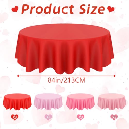 Image of CIEOVO 12 Pcs Valentine's Day Plastic Tablecloths, Disposable Round Red Pink Table Cover 84 Inch Waterproof Table Covers for Valentine's Day Family Wedding Birthday Bridal Shower Party Decorations