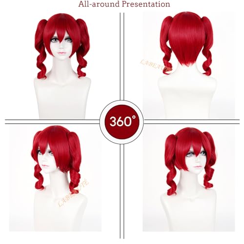 Image of LABEAUTE Red Cosplay Wig with Double Pigtails High Quality Heat Resistant Synthetic Anime Wig for Cosplay Virtual Idol Role Play