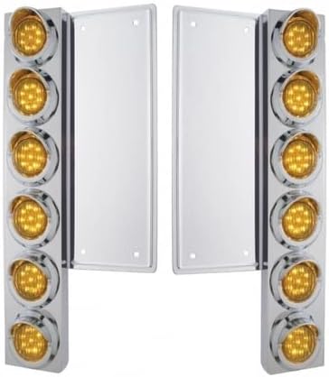 UNITED PACIFIC 33055 Air Cleaner Light Bar, Front, Stainless Steel, with Bracket, Clearance/Marker Light, Amber LED and Lens, with Chrome Bezels and Visors, 9 LED Per Light, for Freightliner