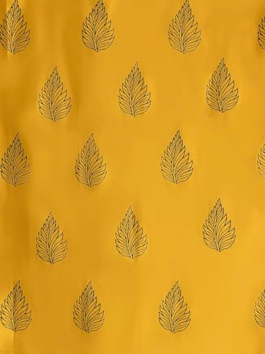 Image of THE LINEN COMPANY Duck Canvas Printed Curtains 7.5 Feet, Premium Leaf Design Curtains for Home, 7.5ft Set of 2, Blue Leaf on Mustard