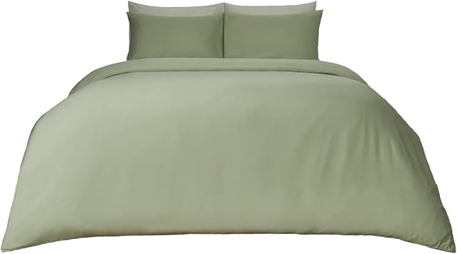 Brentfords Plain Dye Duvet Cover Quilt with Pillowcase Microfiber Bedding Set - Olive, Single
