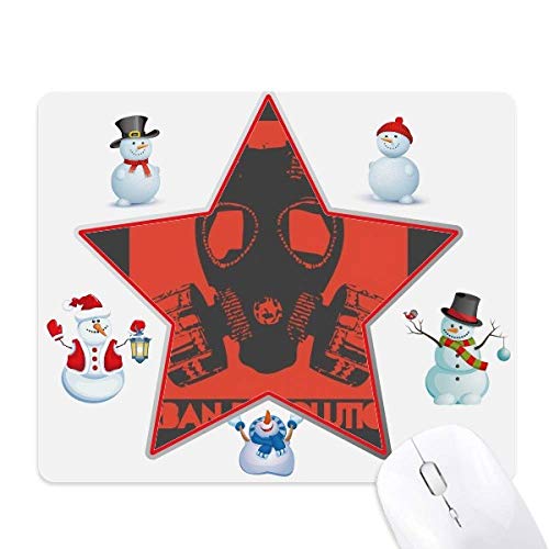 Tapis de souris tête à gaz bonhomme de neige rouge et étoile