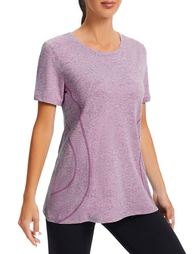 Image of Cucuchy Womens Yoga Tops Flowy Fitness Workout Shirts Short Sleeve Activewear