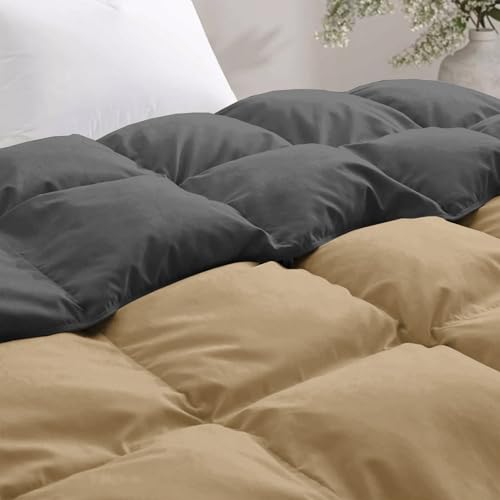 Image of Fluffy 600 GSM Winter Comforter Single Bed 60 inchX90 inch - 600 GSM Heavy Winter Quilt Microfiber Rajai /Duvet /Blanket Super Soft Single Size - Beige /Dark Gray Color