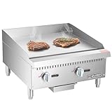 WILPREP Commercial Gas Griddle, 24 in. Gas Countertop Griddle with 2 30000 BTU U-Shaped Burners, NG LPG Compatible Flat Top Grill Hot Plate with...