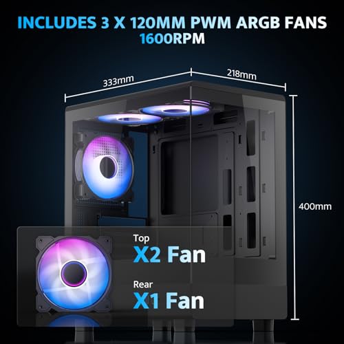 darkFlash DB330M MATX Full View Dual Glass Gabinete para PC con enfriador CPU Z4Pro Mist, ventilador PWM de 120mm, TDP 200W (Negro) miniatura 4