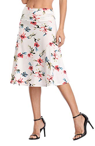 Image of Urban CoCo Women's Ruched High Waist Knee Length Jersey A-Line Stretchy Flared Casual Skirt