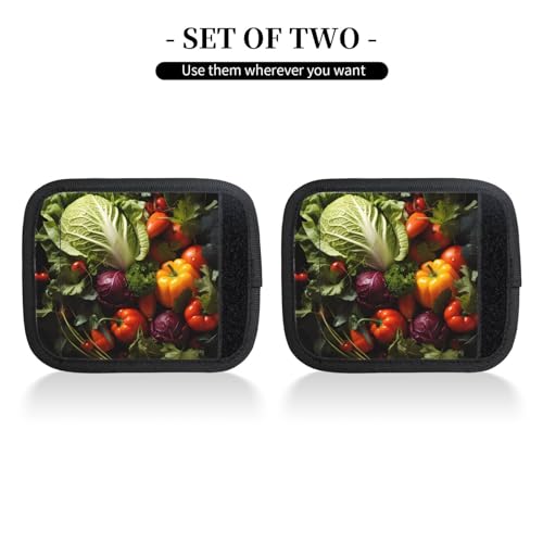 2 Pcs Luggage Handle Wraps, Lots of fresh vegetables Print Grip Handle Cover/Travel Bag Identifier for Suitcase Accessories2