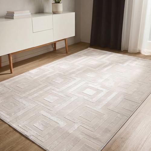 benuta Basic Tapis Salon Claire - Crème 200x300 cm - Minimaliste géométrique rétro - Facile Entretien - Compatible Chauffage - pour Chambre, Bureau,...