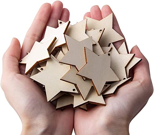 Image of MDF Cutouts | Wooden Cutout for Craft | Pine Wood | Unfinished Tags for Key Chain, Slices Crafts, Xmas, Decorations, Painting | Resin Art Work | MDF Board Cutouts, Star- [50pcs]-[ 5cmx5cm]