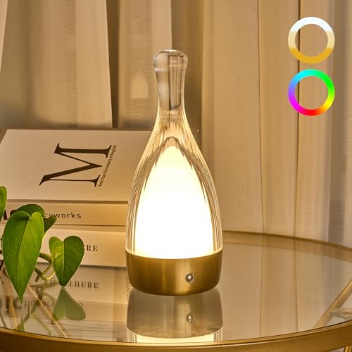 Table Lamp for Bedroom,Small Desk Lamp Dimmable 4 Gears:3000K/4000K/6000K/RGB,4000mAh Rechargeable Battery bedside lamps, LED Cordless Desk Light for Couple Dinner/Coffee Table/Restaurant/Bedroom - image 1