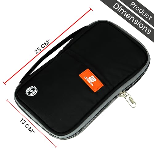 Image of DAHSHA RFID Blocking Travel Family Passport Organizer Wallet for 8 Passports, Nylon Travel Document Holder for Credit /Debit Cards, Men & Women (Black - 23 x 3 x 13 cm)