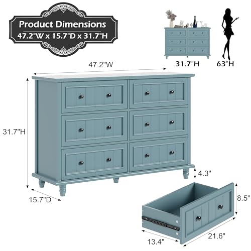 Scurrty6drawerdresserantiquechestofdrawerslargecabinetwithstoragebigdresserforclothesinlivingroombedroomblue Urban Country Home Decor Scurrty 6 drawer dresser antique chest of drawers large cabinet with storage big dresser for clothes in living room bedroom blue urban country home decor
