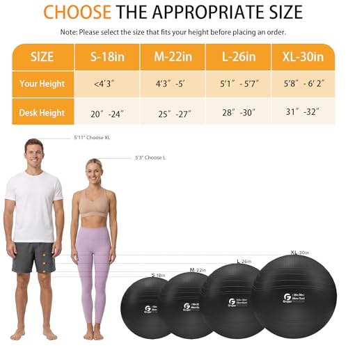 Image of Gruper Yoga Ball, Extra Thick Non Slip Exercise Ball for Workout, Yoga, Pregnancy, 4 Sizes Anti Burst Chair for Home and Office, Includes Foot Pump & Fitness Guide