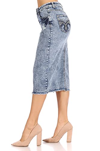 Fashion2Love Women's Juniors/Plus Size Middle - Length Stretch Denim Distressed Pencil Skirt (79036)2