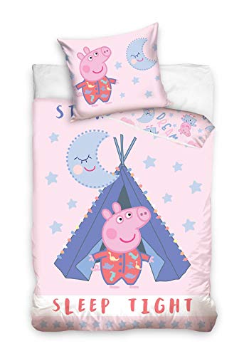 Peppa Pig Parure de lit Réversible Bébé - Housse de Couette 100x135 cm + Taie d'Oreiller 40x60 cm Rose Cover
