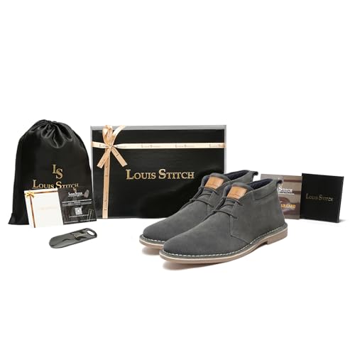 Image of LOUIS STITCH Chukka Boots for Men| Suede Leather Boots for Men| High Ankle Casual Boot | Casual Office & Trekking Shoes | Hiking Boots for Men | Stitch Down Desert Boots |Grey [LSSDSUCKCUGY]