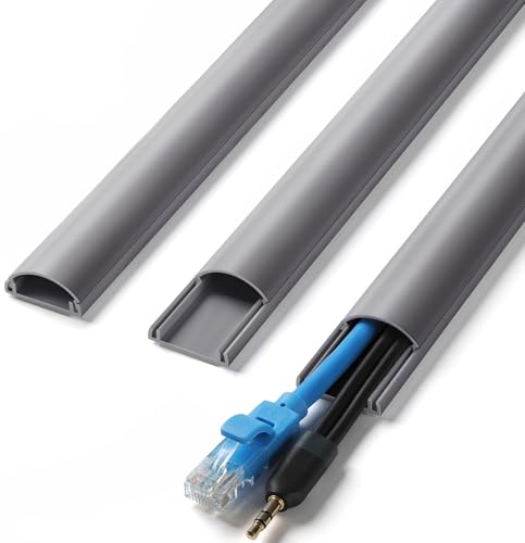 Image of ZhiYo 85in Cord Covers for 1-2 Wires on Wall, D-Shaped 1 inch W x 0.4 inch H, Grey