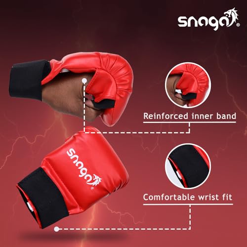 Image of Snaga Karate Gloves /Boxing Training Gloves, Lightweight Padding, Elasticated Hook & Loop Strap Closure for Better Performance, Protection and Comfort (Red, M) (10-13 Years Old)