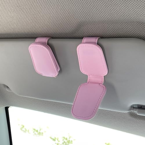 Image of KIWEN 2 Packs Sunglasses Holders for Car Visor, Magnetic Leather Glasses Eyeglass Clip for Car, Ticket Card Clip Sunglasses Mount, Car Visor Accessories Gadgets (2, Pink)